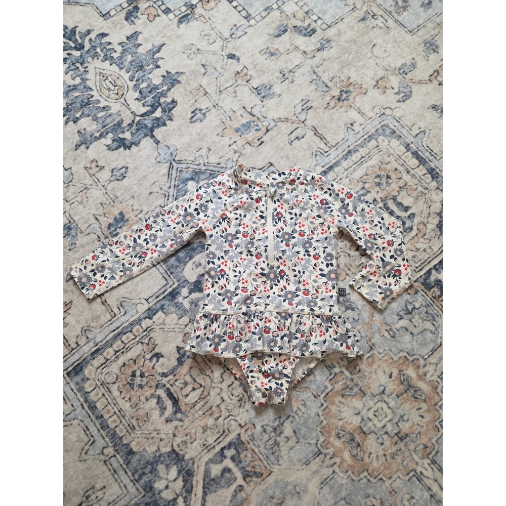 Modern Moments 2T Floral Ruffle Front Zip Long Sleeve Rashguard Swim BathingSuit